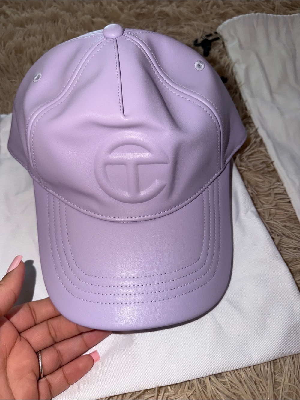 Telfar Lavender Leather Baseball Cap with Embossed Logo